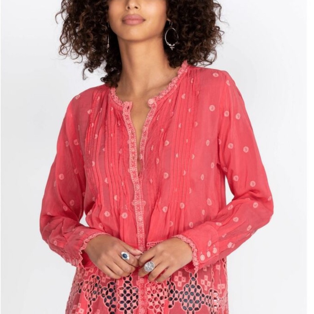 NWT Johnny Was Baez Phaedra Blouse Passion Fruit in Medium - Picture 6 of 11